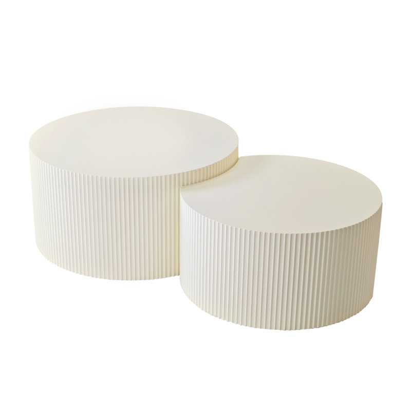 Vertical Stripe Design Nesting Coffee Table Set For Living Room, Bedroom(Set Of 2 Pieces) - Color: Beige